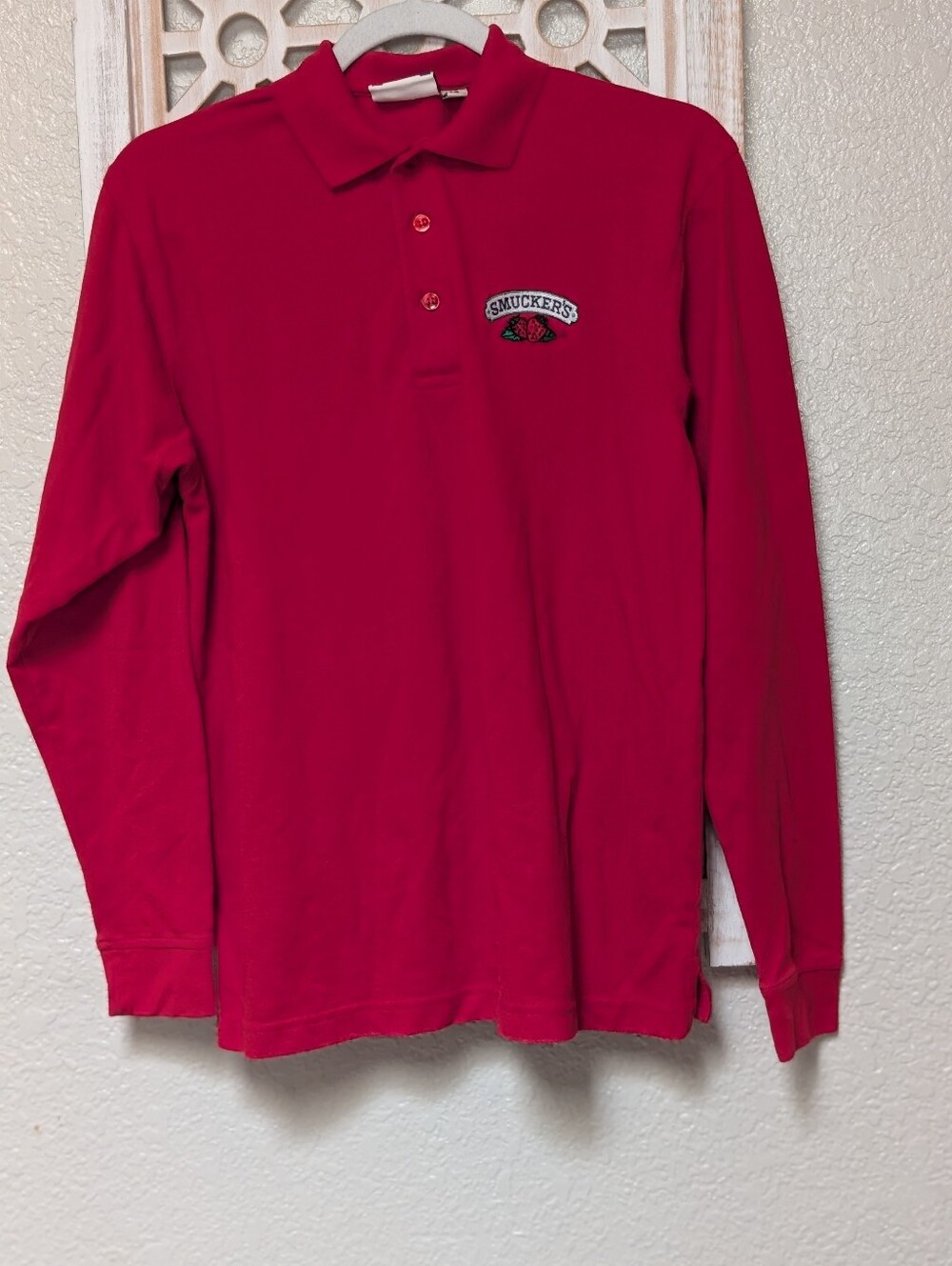 Vintage Clique polo shirt long sleeve women's small "Smuckers" logo embroidered